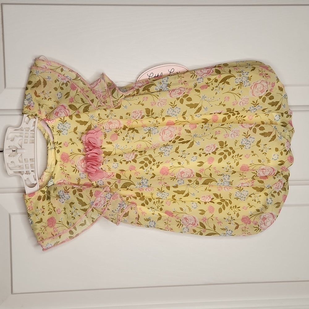 Little Lass Baby Yellow Pink Floral Bubble Size 12M NWT
